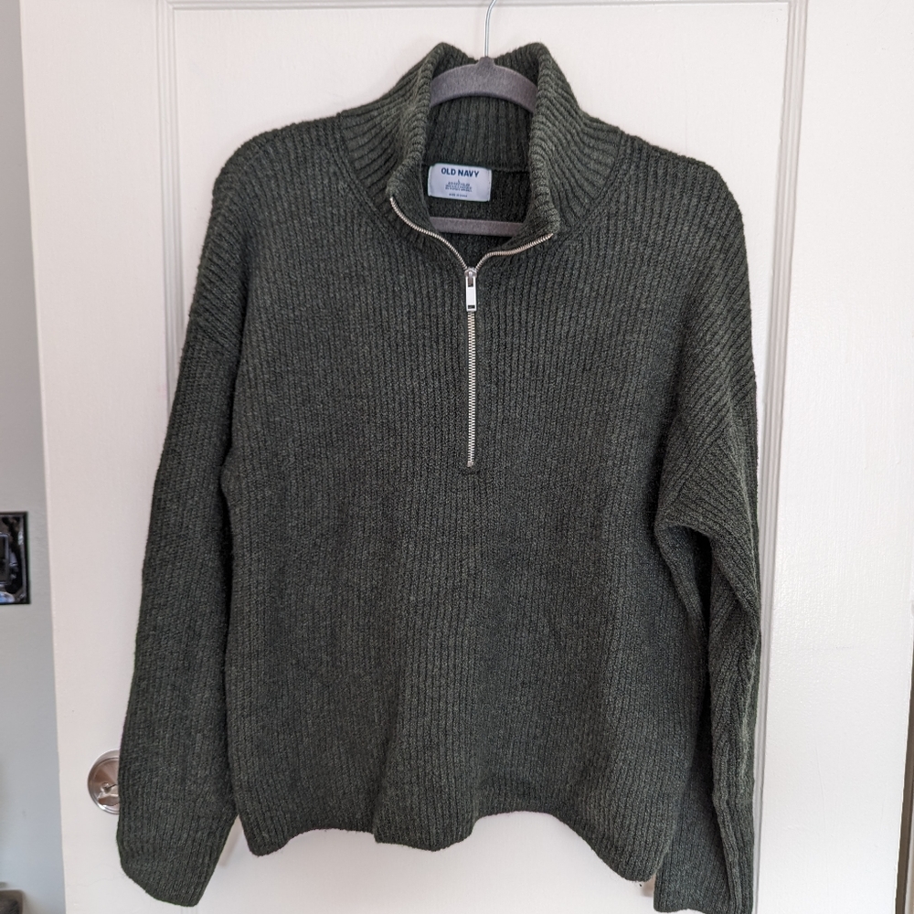 Old navy women's large dark green quarter zip sweater long sleeve